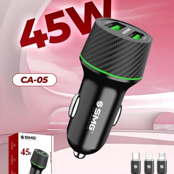 SMG CA-05 45W Dual USB Car Charger With 3in1 Cable