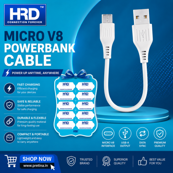 HRD USB To V8 CH-05 Typc Power Bank Cable (Pack of 10Pc)