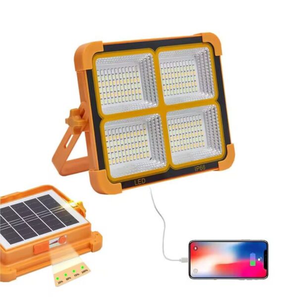 Portable 1000W Solar LED Flood Light Rechargeable Warm White IP66 ABS Plastic Body for Outdoor
