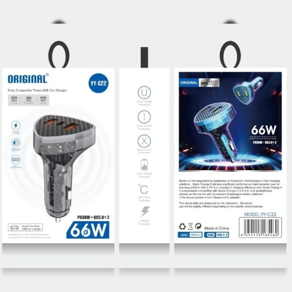 ORIGINAL 66W 3 Port Car Charger