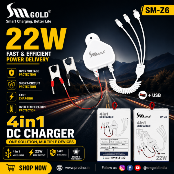 SM Gold SM-Z6 4in1 DC Charger With USB Port