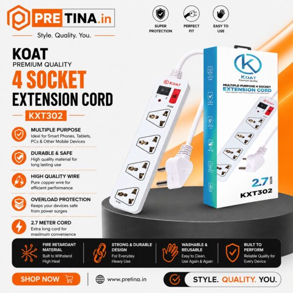 KOAT KXT302 2.7 Meter Multipurpose 4 Socket Extension Cord